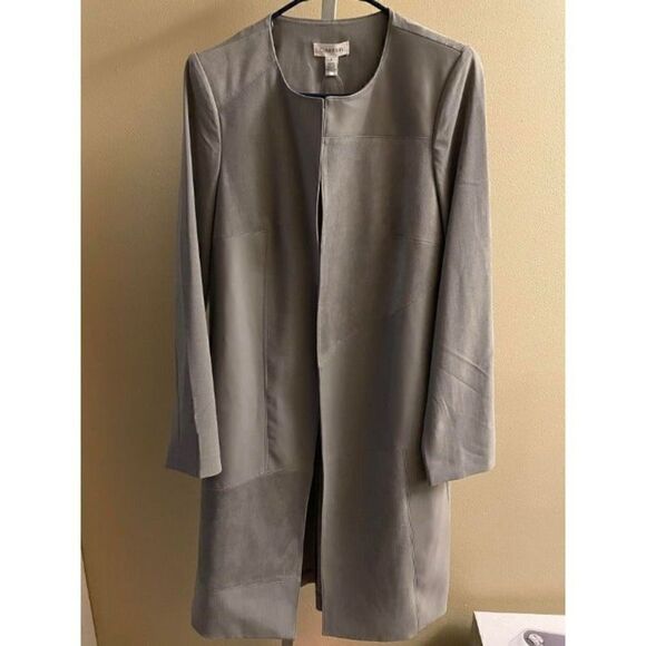 Calvin Klein Faux Suede Leather Patchwork Long Jacket in Grey Women's Size 8 NWT - Picture 1 of 3